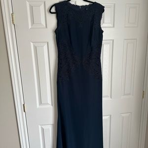 Navy Tadashi Shoji evening gown.